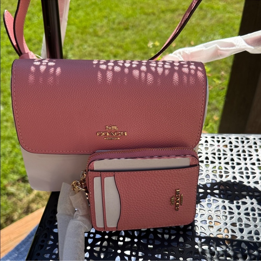 Coach Pink and Cream Crossbody Bag with Card Holder